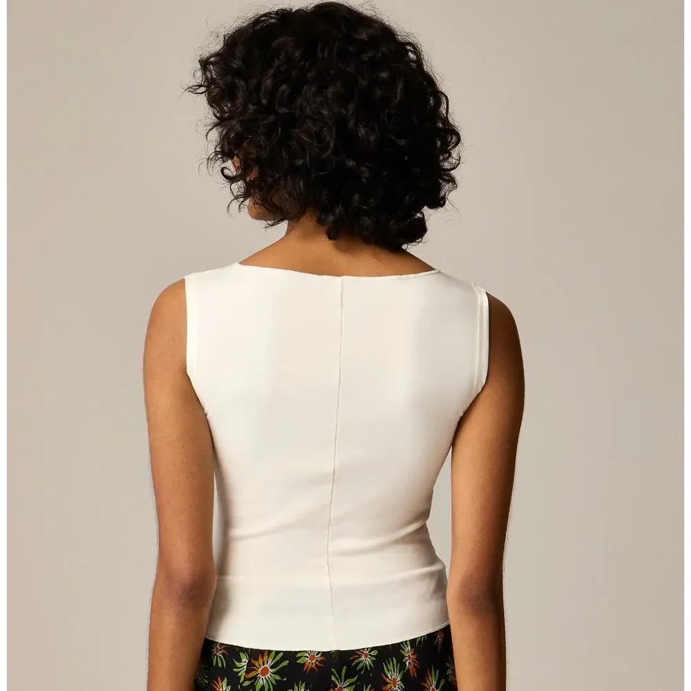 J.Crew Refined Rib Shell Tank Top Basic Minimalist Stretch Knit Ivory XL NWT